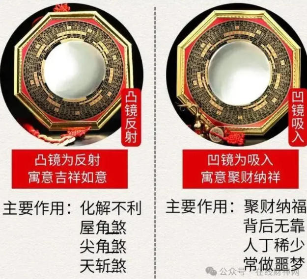 在线财神网开光八卦镜的风水应用实例，凹面八卦镜的聚气、吸纳作用与风水泄气格局放化解